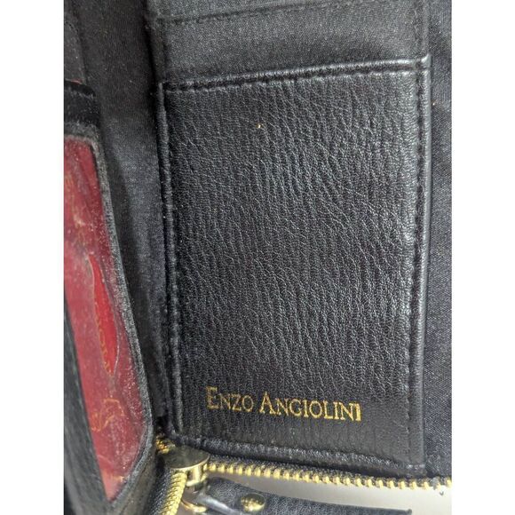 Enzo Angiolini Women's Black Leather Two Compartment Zip Close Wristlet Wallet - Picture 6 of 8